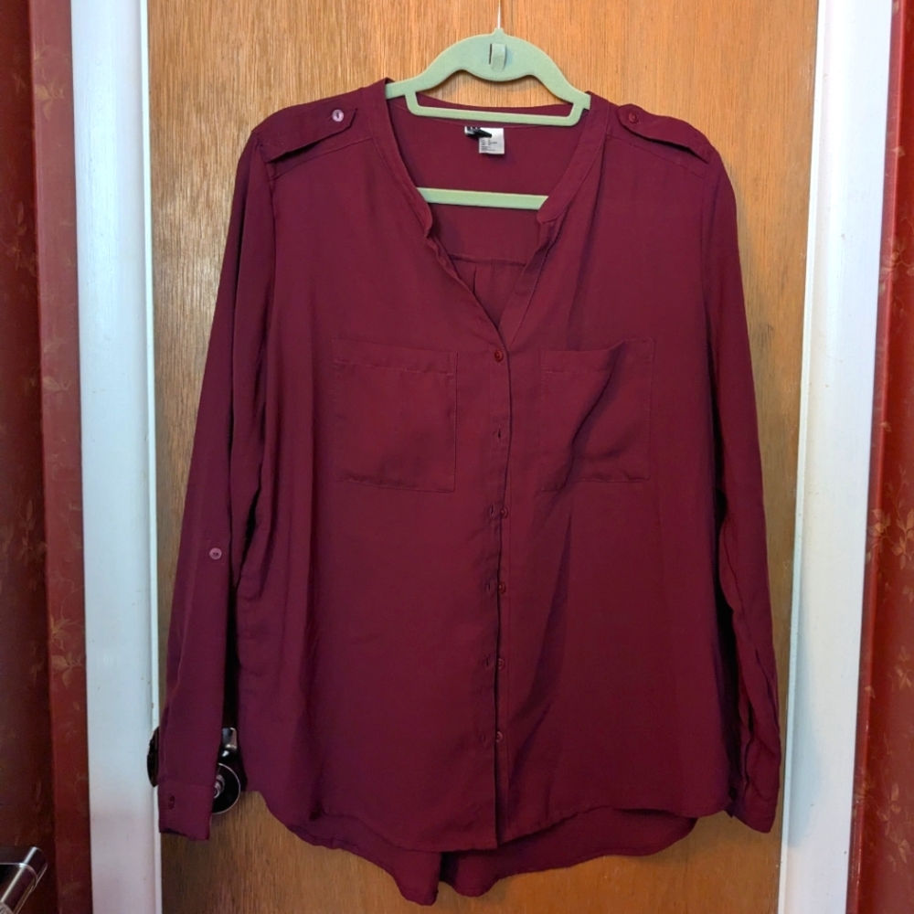 H&M Divided Burgundy Button Up Blouse